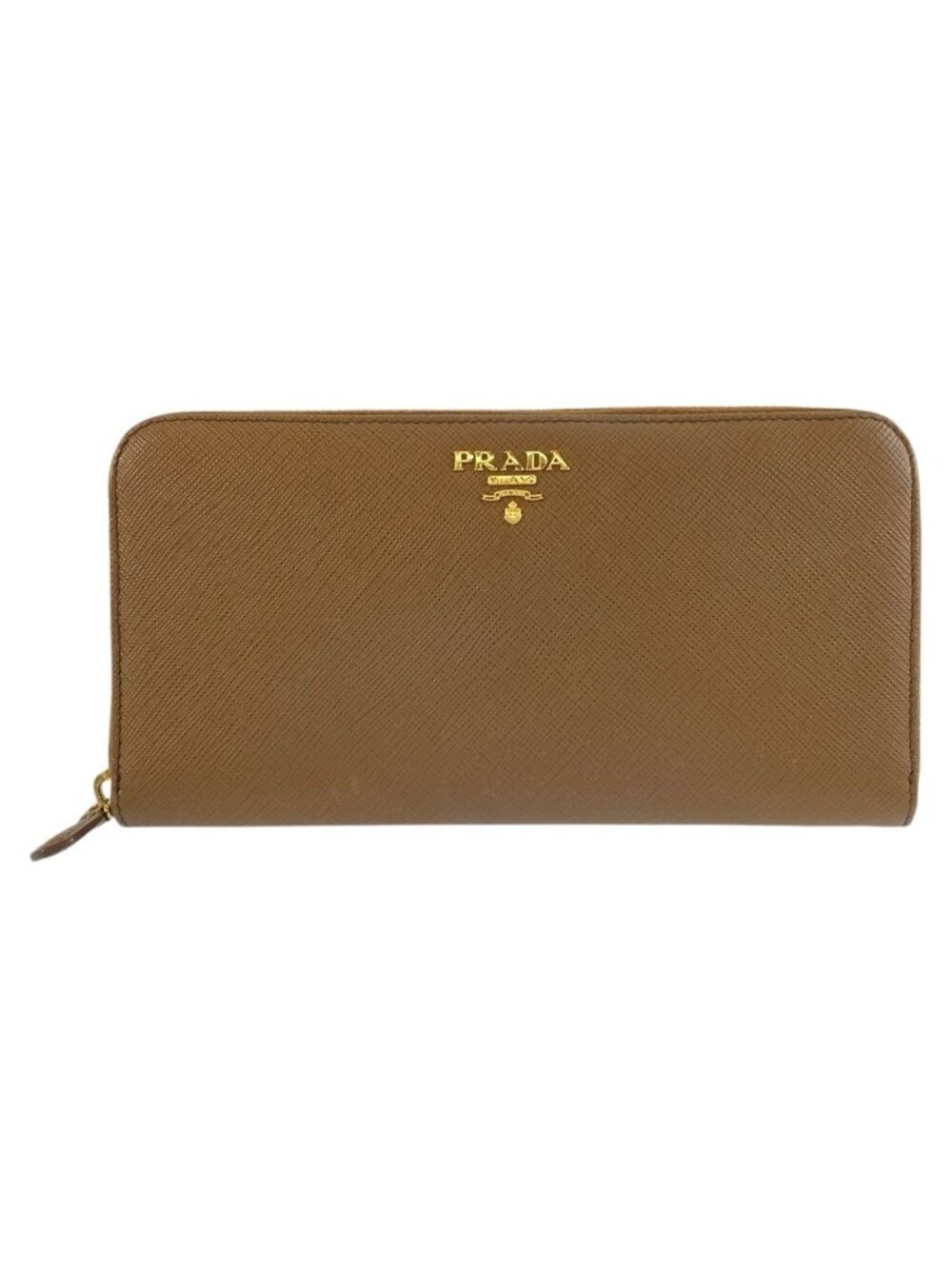 Prada Saffiano Brown Gold Leather Wallet